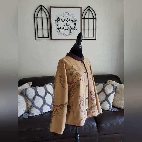 Denim & Co Brown Embroidered Paisley Print Jacket Women's Size 2X Boho Chic - Picture 8 of 9